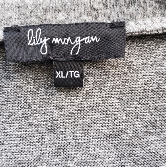 Lily Morgan Hesther Gray Sweater with Pearl Studded Sleeves Size XL - Picture 3 of 11
